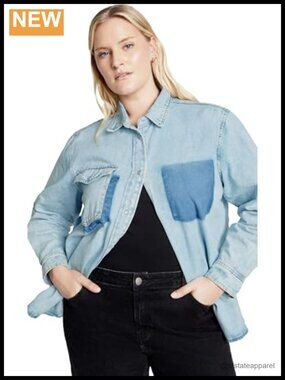 Plus Size Denim Shirt, Relaxed Fit Button Down, Stretch Cotton, Lightweight